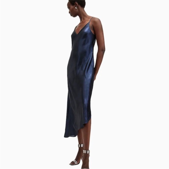 All Saints Amos 2-In-1 Satin Maxi Dress S . Navy sparkle blue - Picture 3 of 11